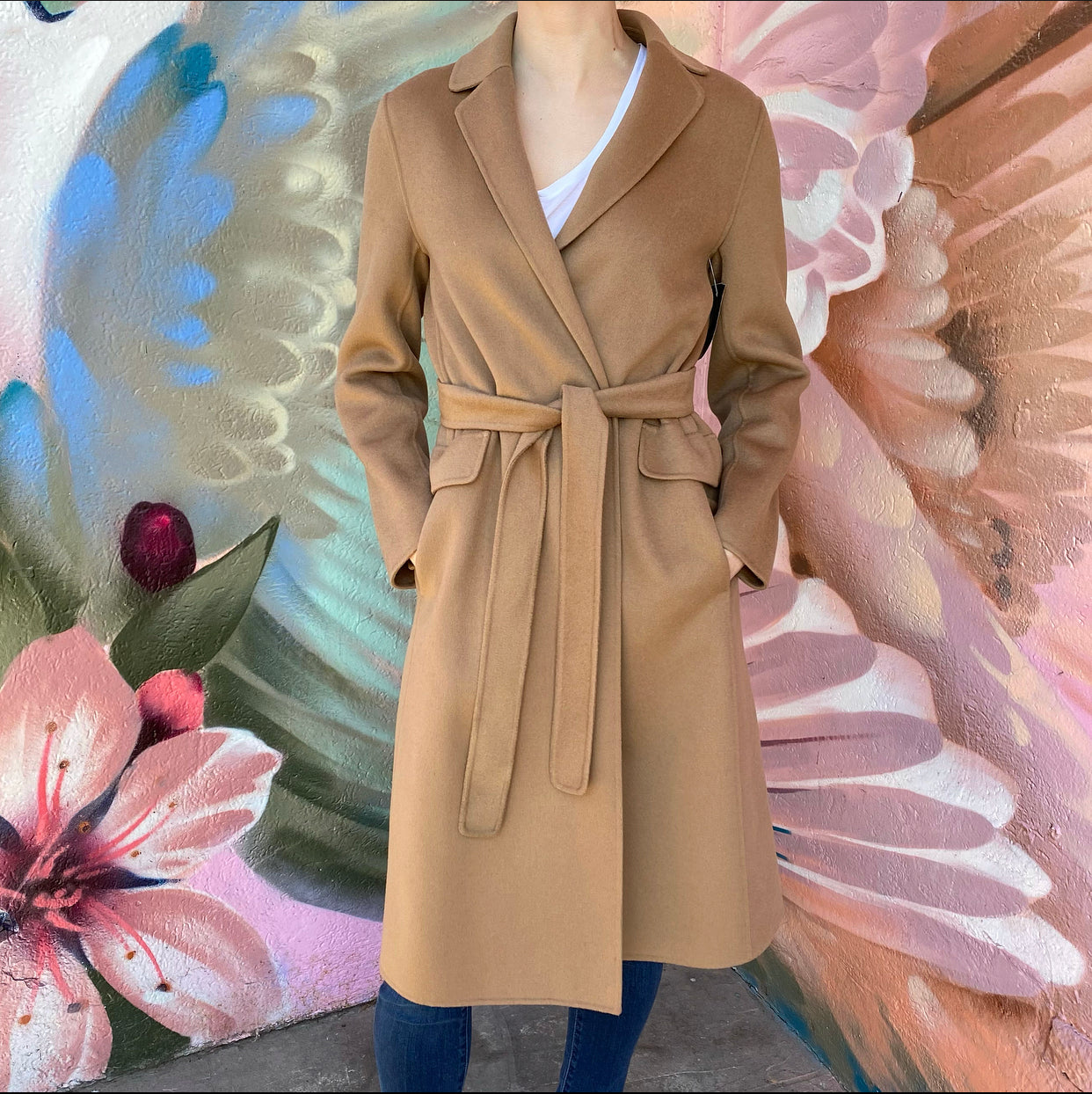 ‘S Max Mara Tan Wool Double Faced Belted Coat - IT38 / USA 2 / 4