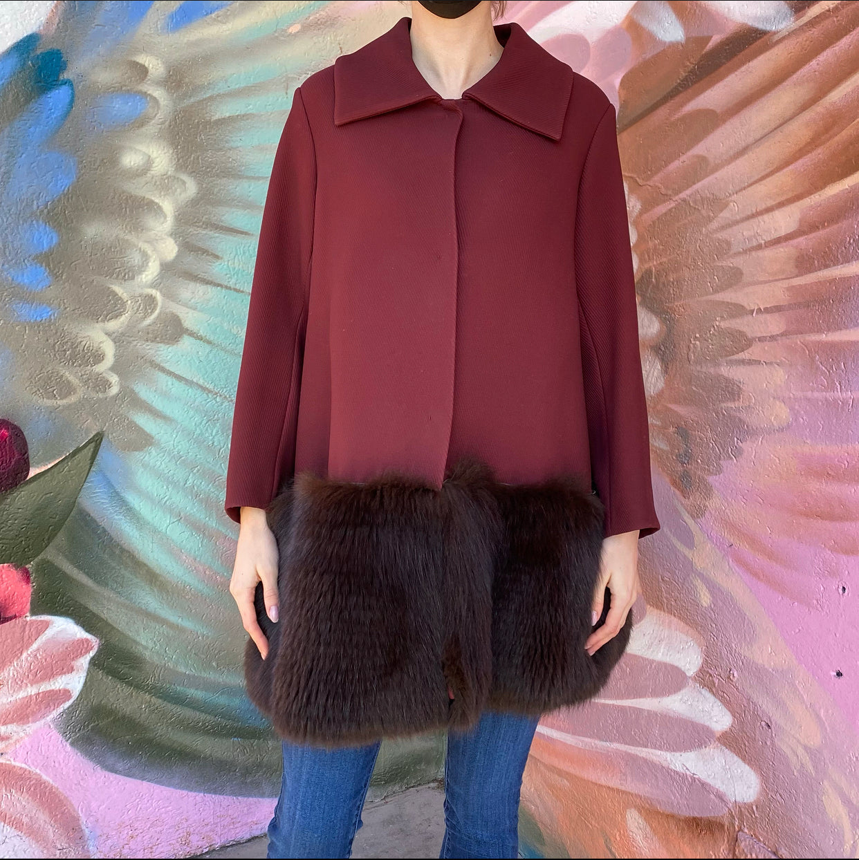 The Row Burgundy Flare Coat with Embellished Hem - 8