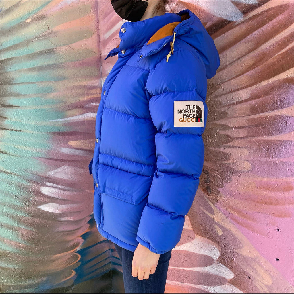Gucci x The North Face Blue and Ochre Down Puffer Coat - XS