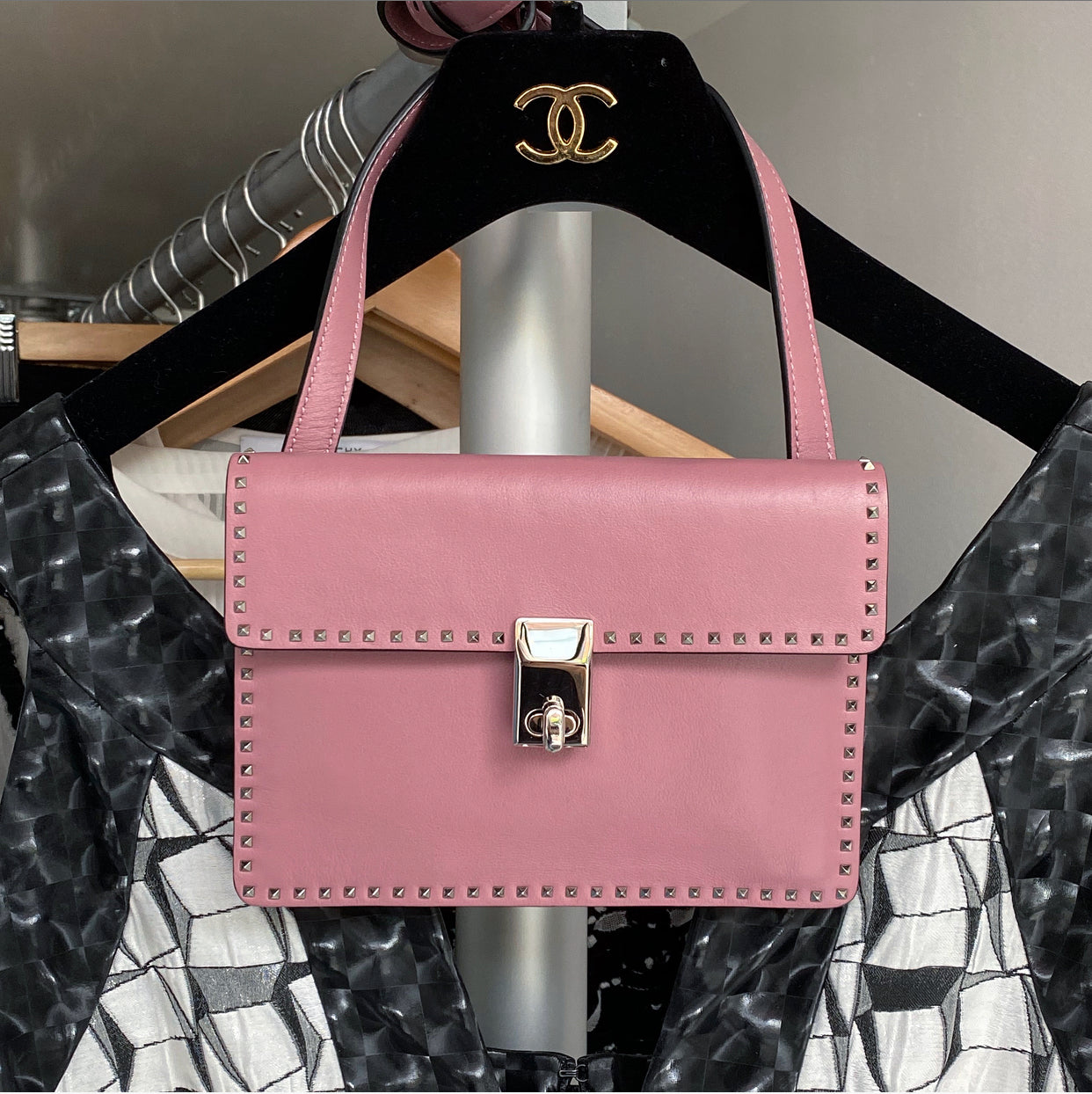 Valentino Mini Rockstud Rose Quartz Shoulder Bag