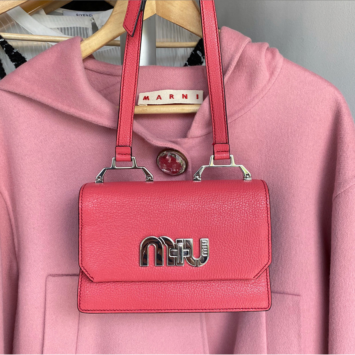 Miu Miu Pink Small Logo Flap Madras Crossbody Bag