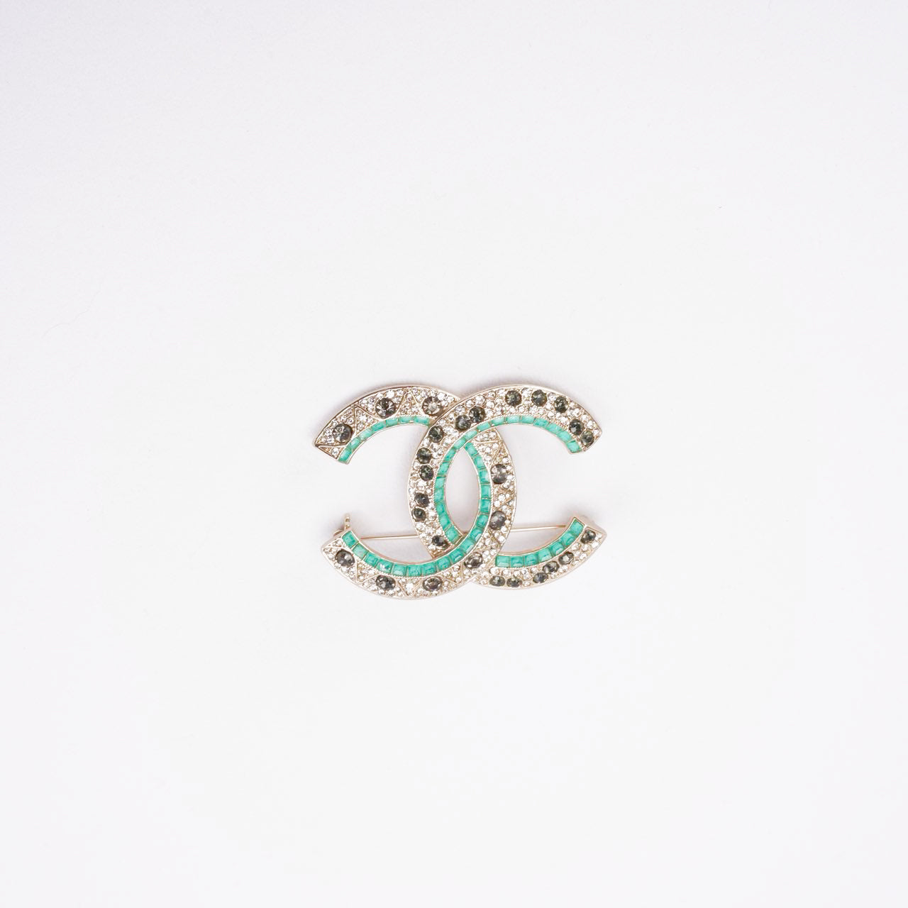 Chanel CC Green & Gold Metal Brooche