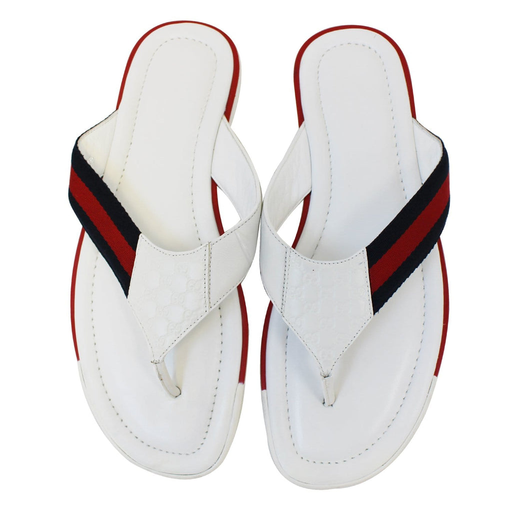 GUCCI Men's 9.1/2G white Guccissima Beach Web Thong FLIP-FLOP sandals