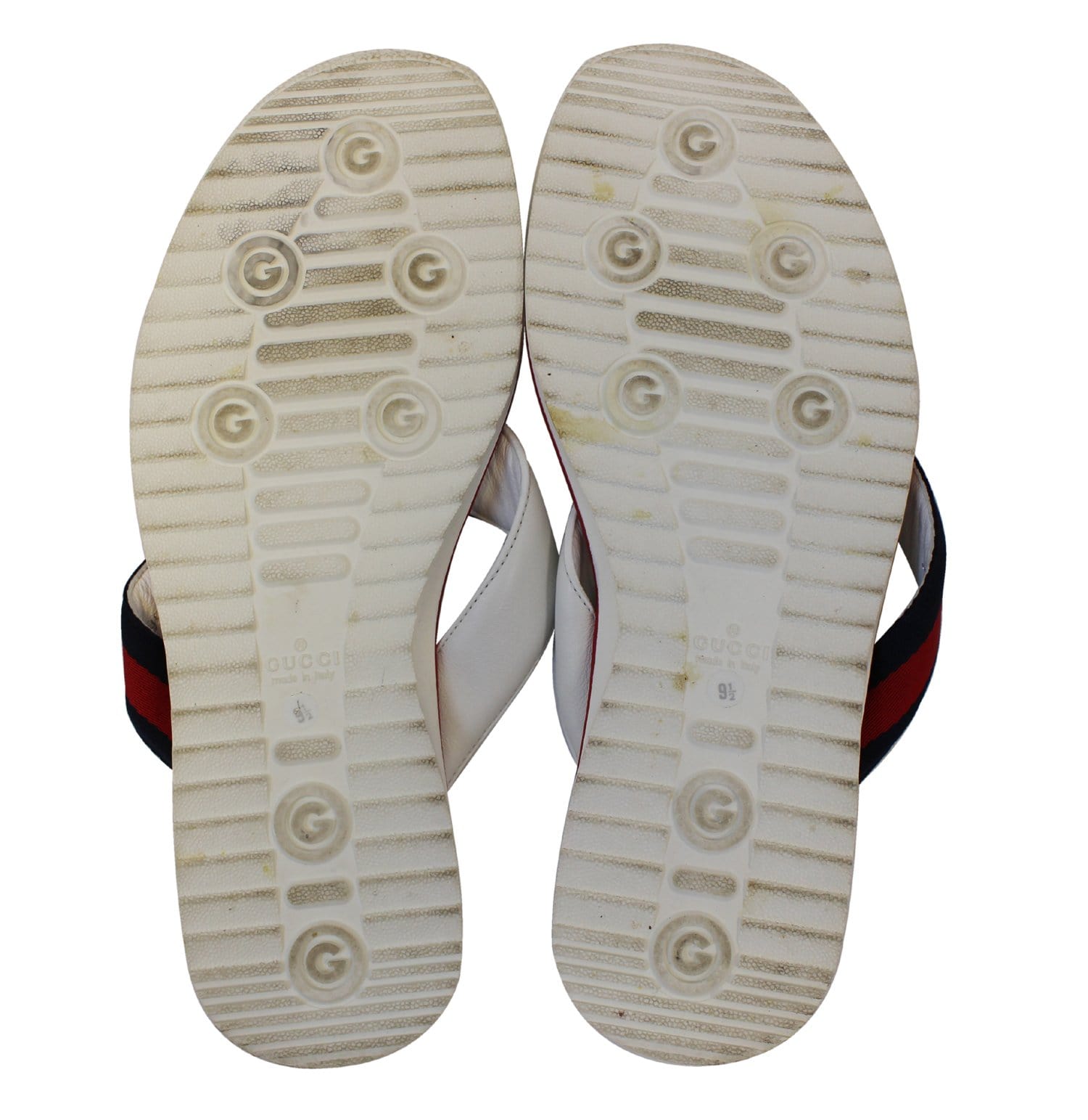 GUCCI Men's 9.1/2G white Guccissima Beach Web Thong FLIP-FLOP sandals