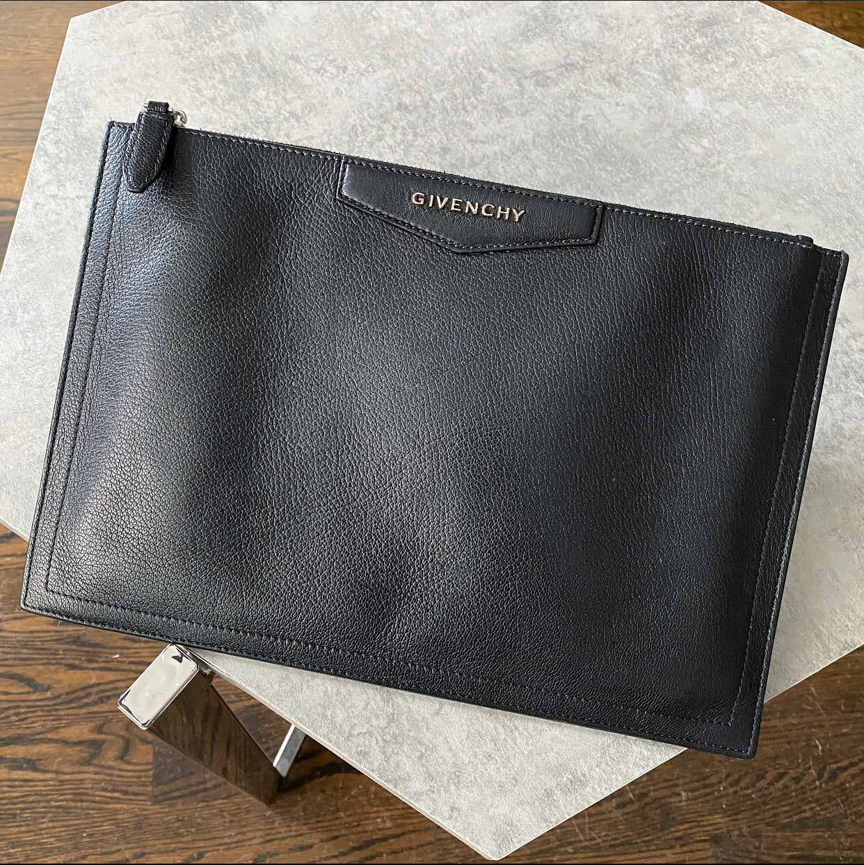 Givenchy Black Leather Antigona Zippered Pouch Clutch Bag
