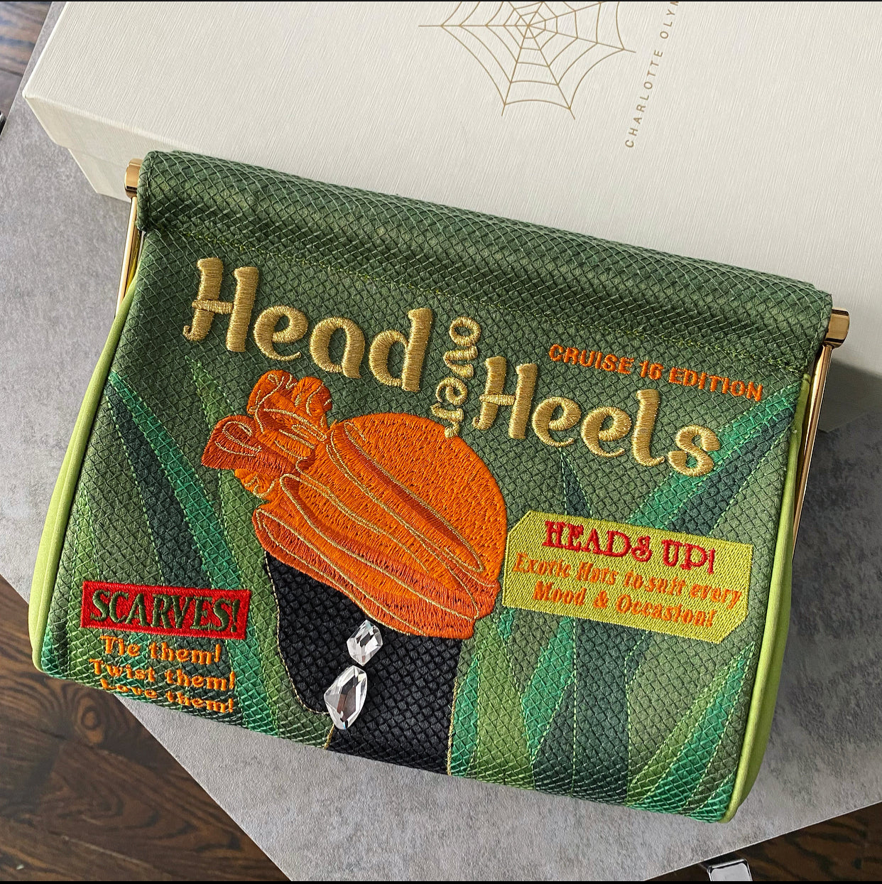 Charlotte Olympia Green Novelty Clutch - Head Over Heels