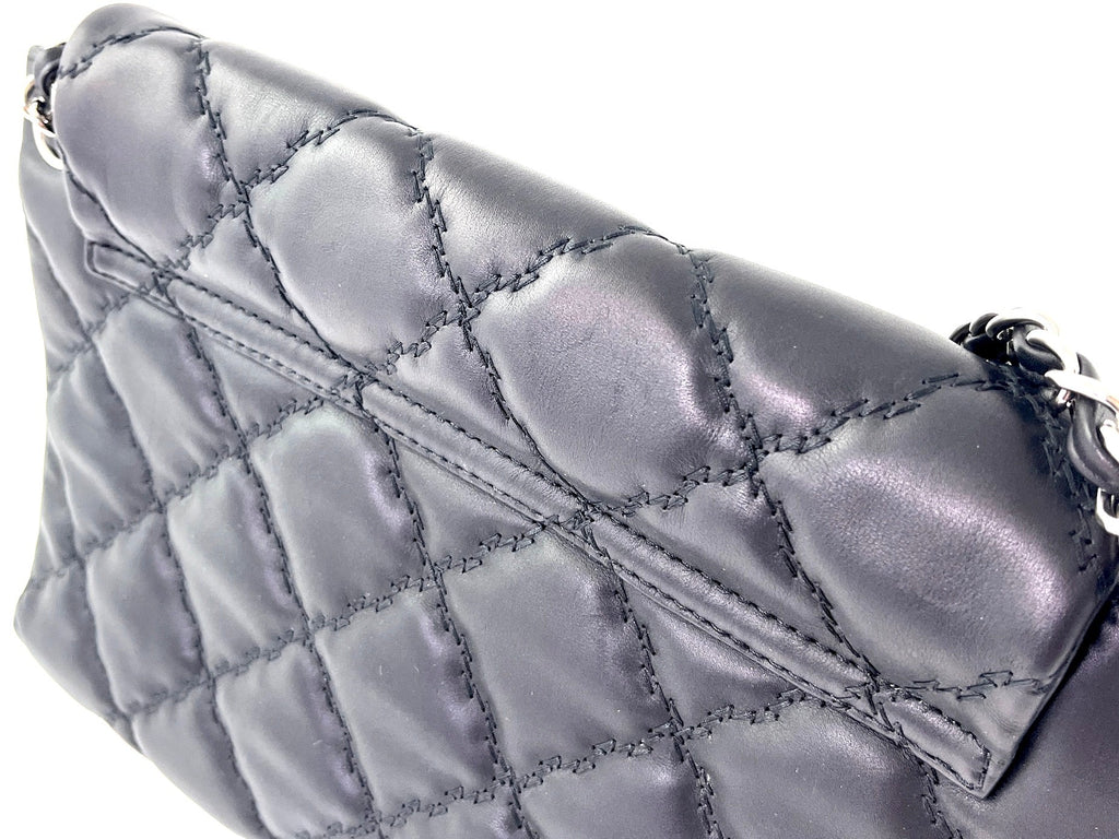 CHANEL Double Stitch Hamptons Black Quilted Calfskin Shopping Tote Bag