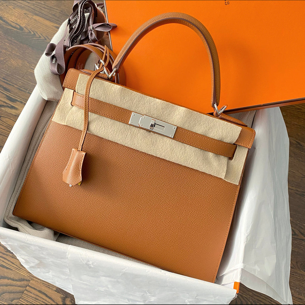 Hermes Kelly II Sellier 28 Epsom PHW Gold / Ambre Bicolor