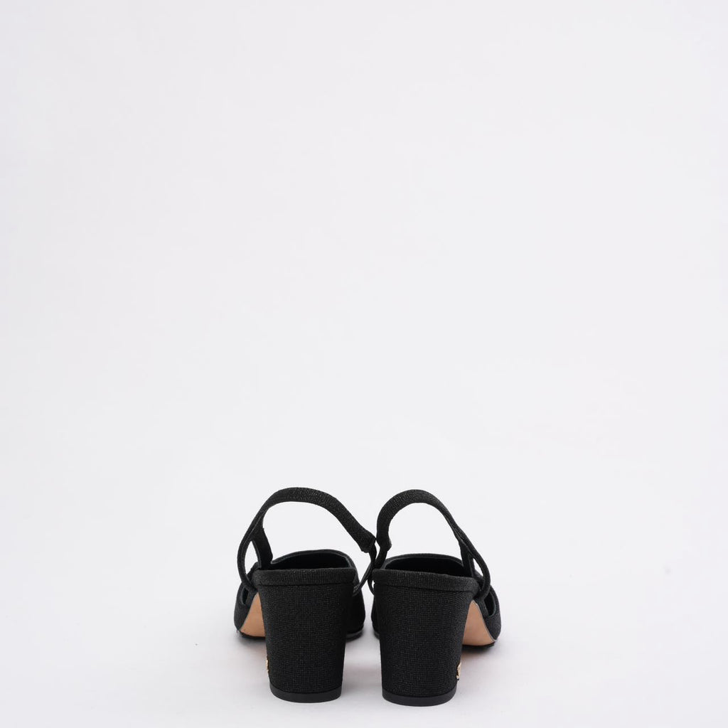 Chanel Black Glitter Slingback Pumps 39C