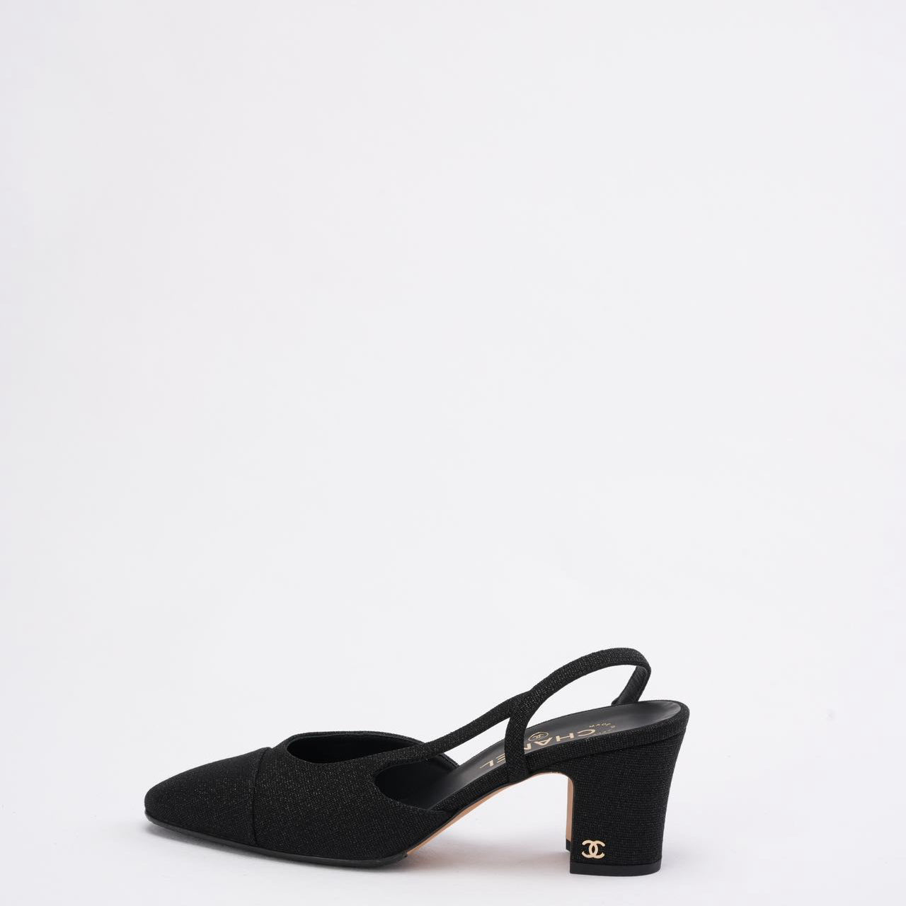 Chanel Black Glitter Slingback Pumps 39C