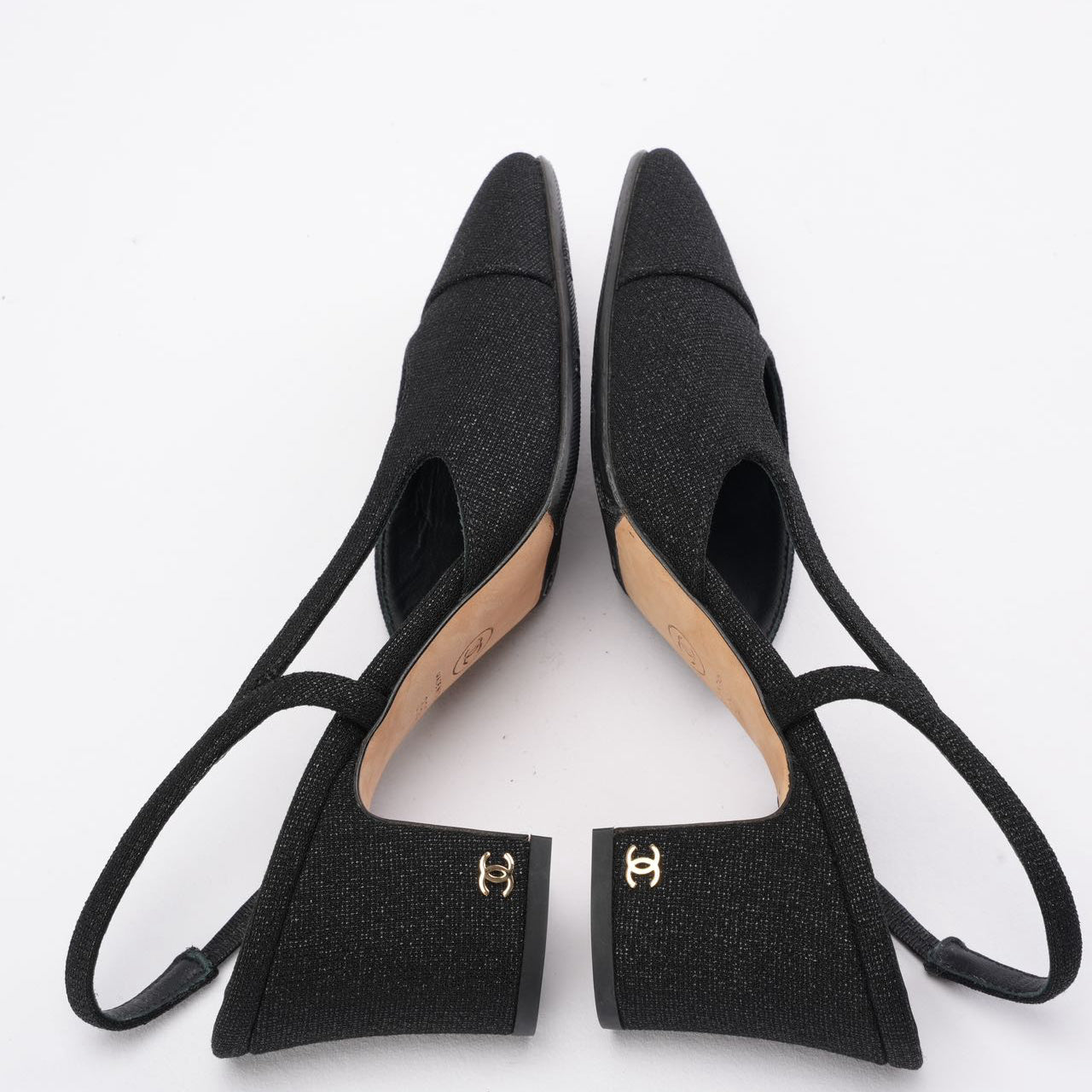 Chanel Black Glitter Slingback Pumps 39C
