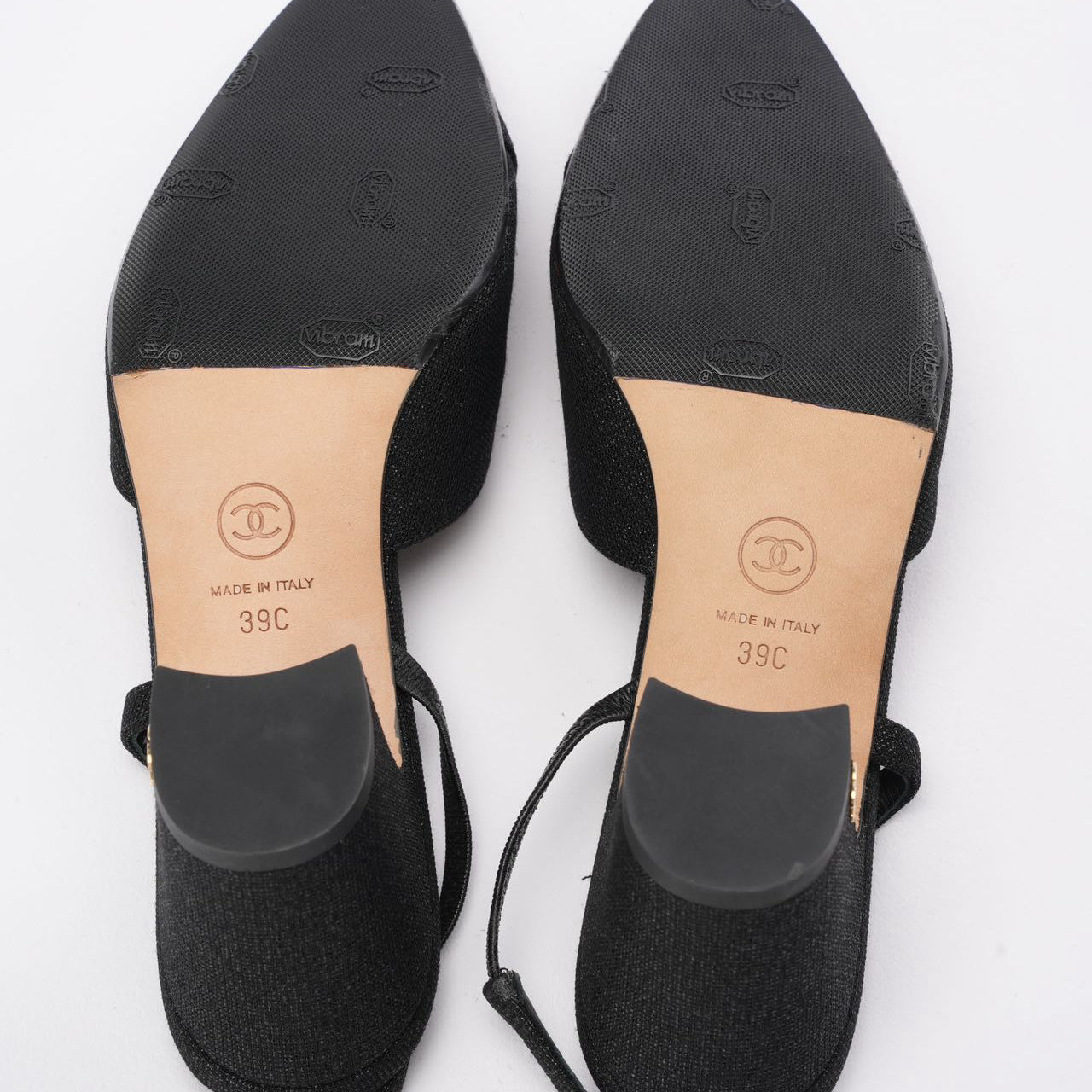 Chanel Black Glitter Slingback Pumps 39C