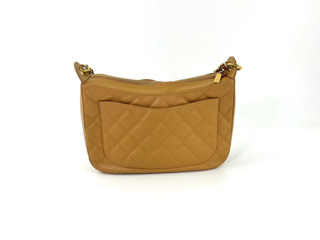 Vintage CHANEL Timeless Beige Quilted Caviar Hobo Bag
