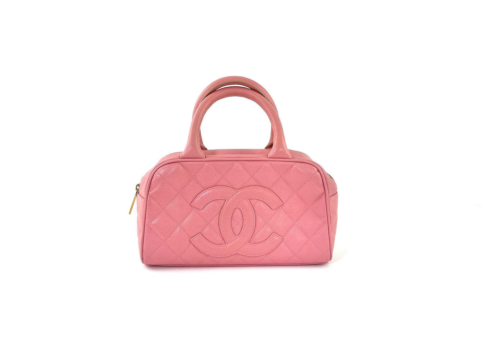 Vintage CHANEL Timeless Pink Quilted Caviar Bowler Bag