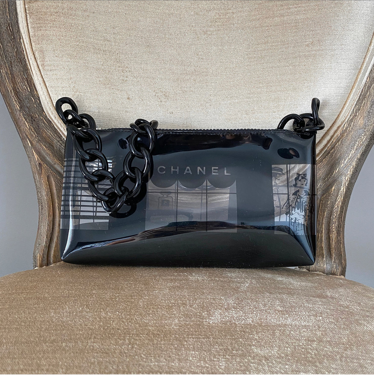 Chanel Vintage Spring 2003 Clear Vinyl Coco No 5 Chain Strap Bag