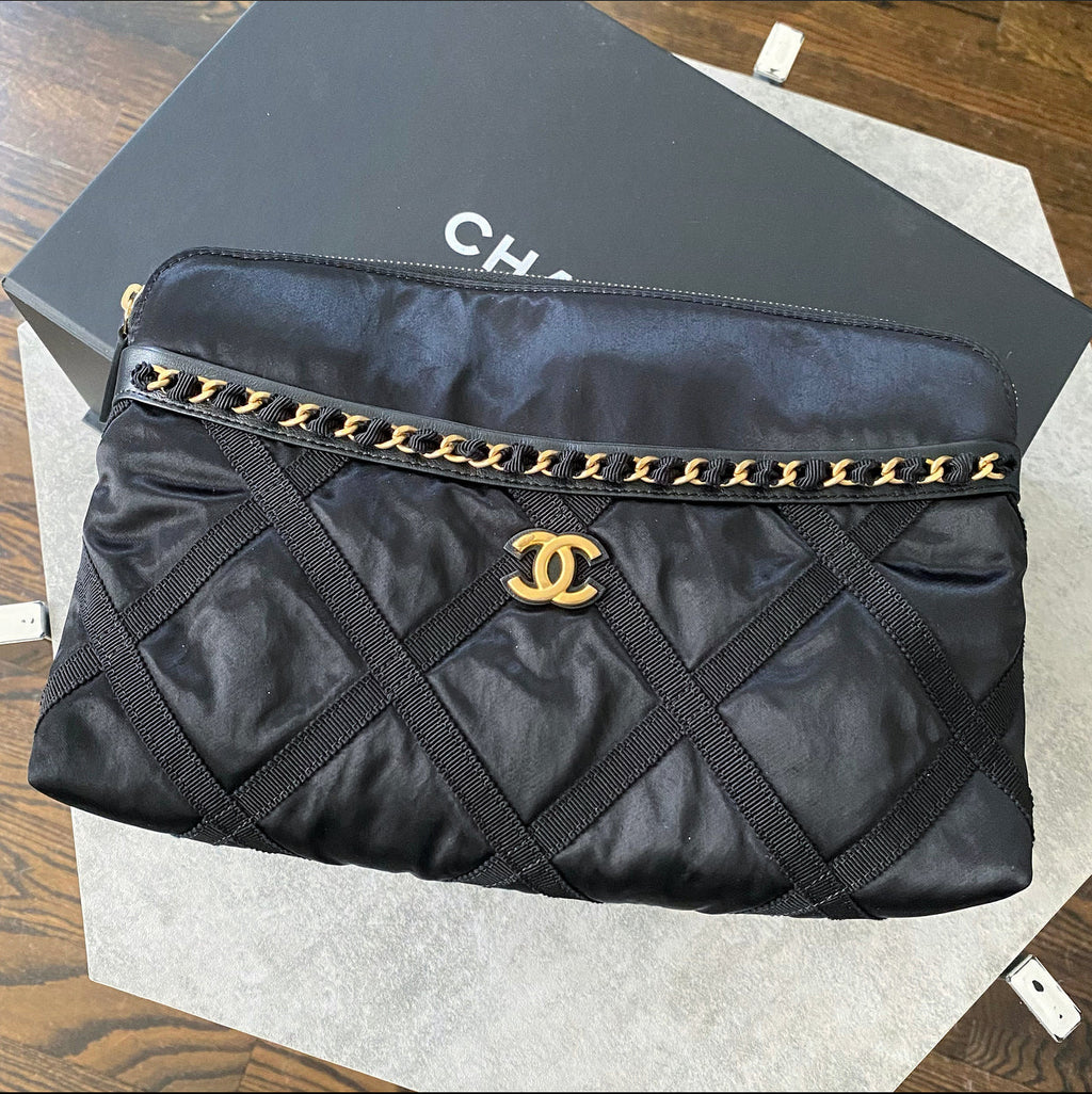 Chanel 21A Medium Satin Trousse Clutch / Convertible Tote Bag