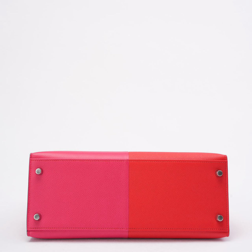 Hermès Kelly 28 Epsom Rose Extreme/ Rouge de Coeur with Blue Zanzibar