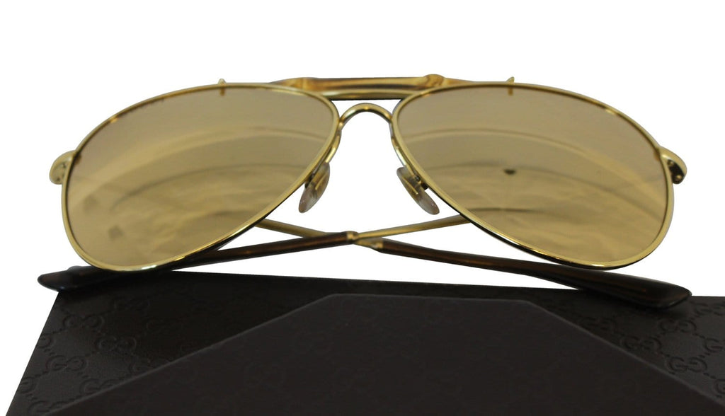 GUCCI Bamboo Aviator 24K Gold Mirror Lenses Unisex Sunglasses
