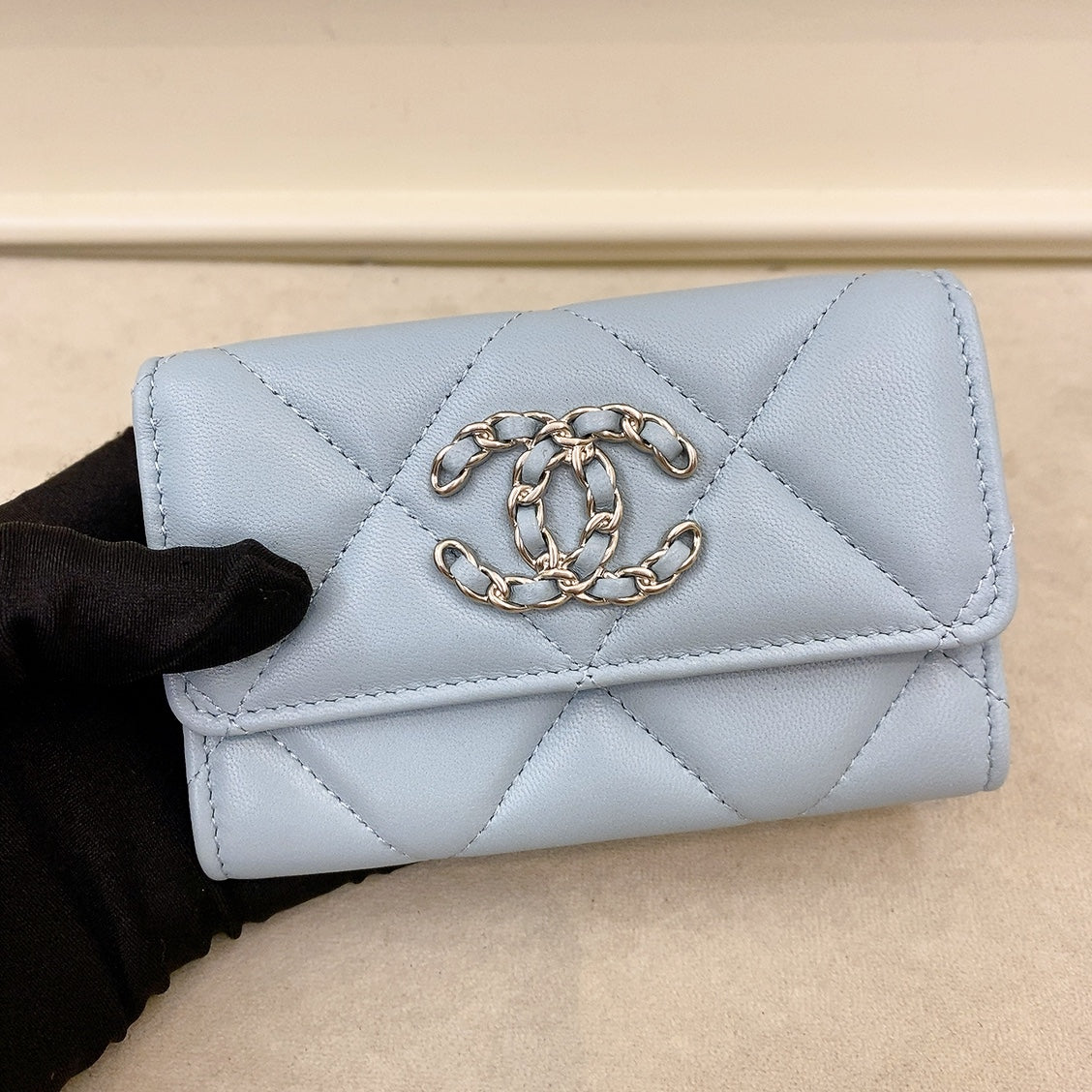 Chanel 19 Quilted Flap  Holder Blue Lambskin