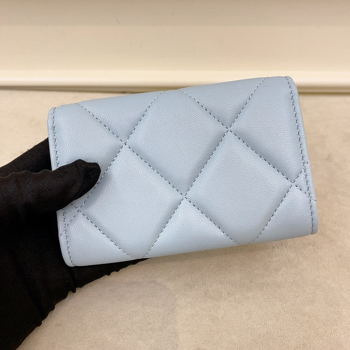 Chanel 19 Quilted Flap  Holder Blue Lambskin