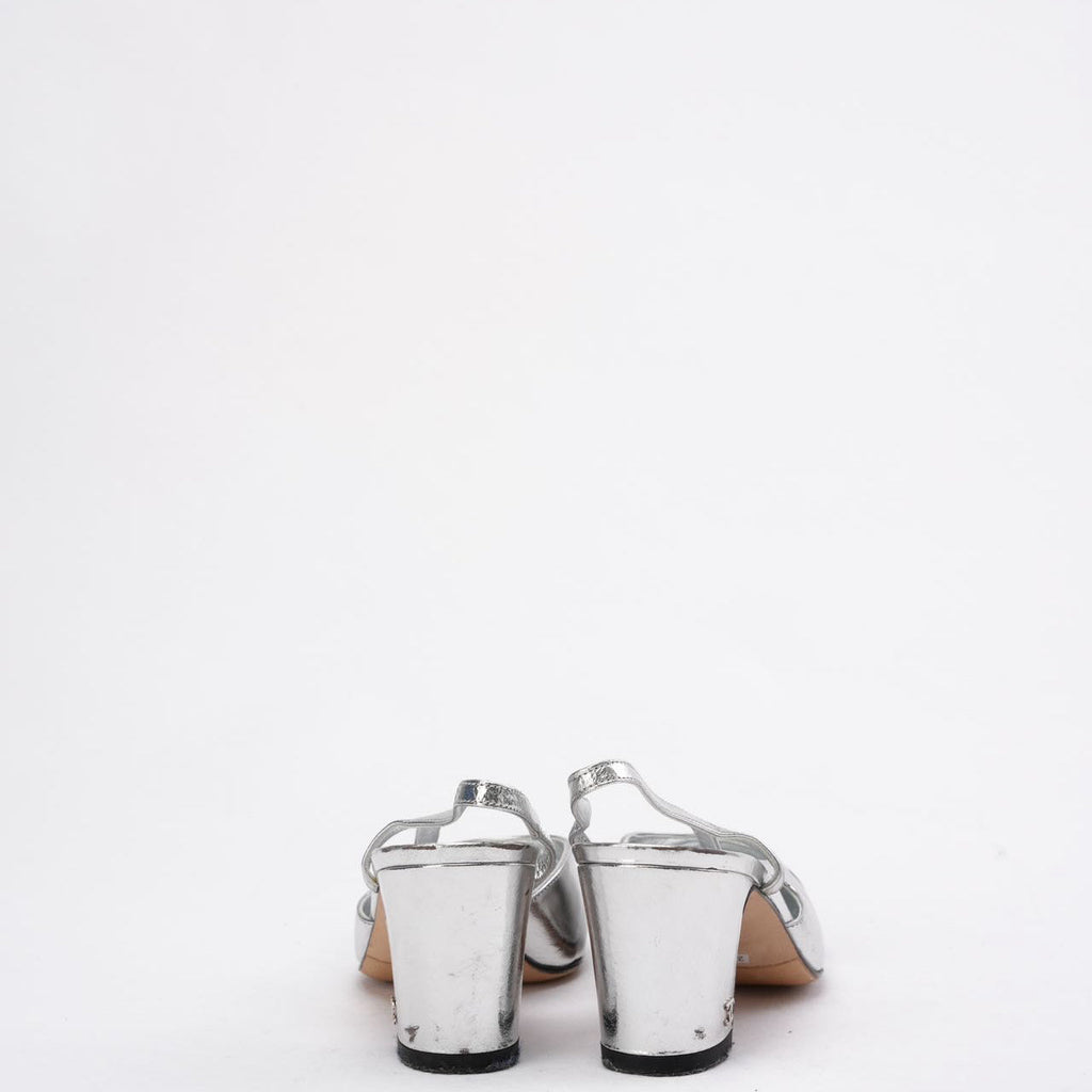 Chanel Silver/Black Patent Cap Toe CC D'osray Slingback 39C
