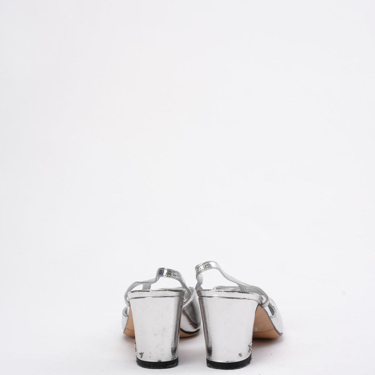 Chanel Silver/Black Patent Cap Toe CC D'osray Slingback 39C