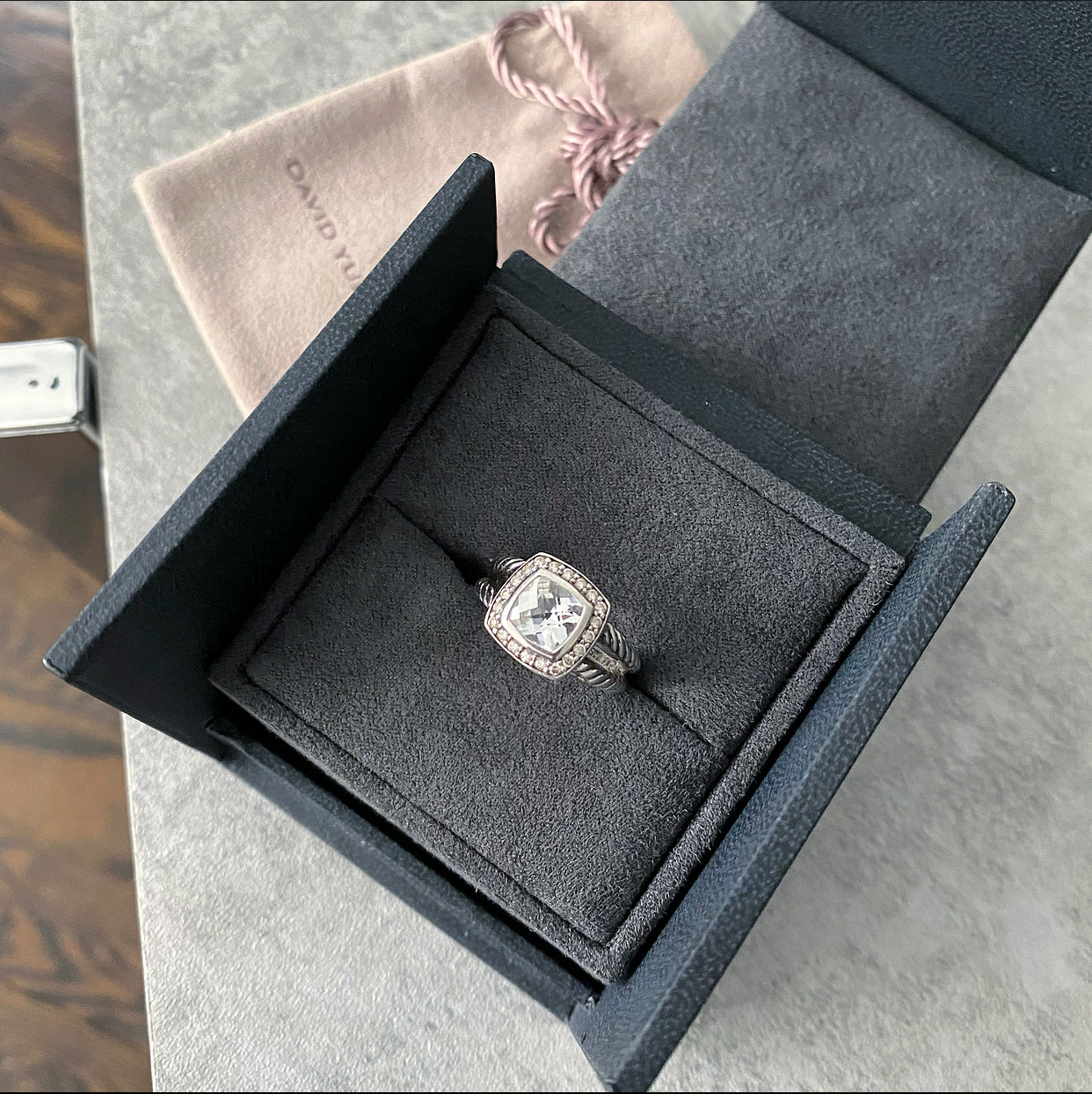 David Yurman Petite Albion Sterling Diamond White Topaz Ring - 5.5