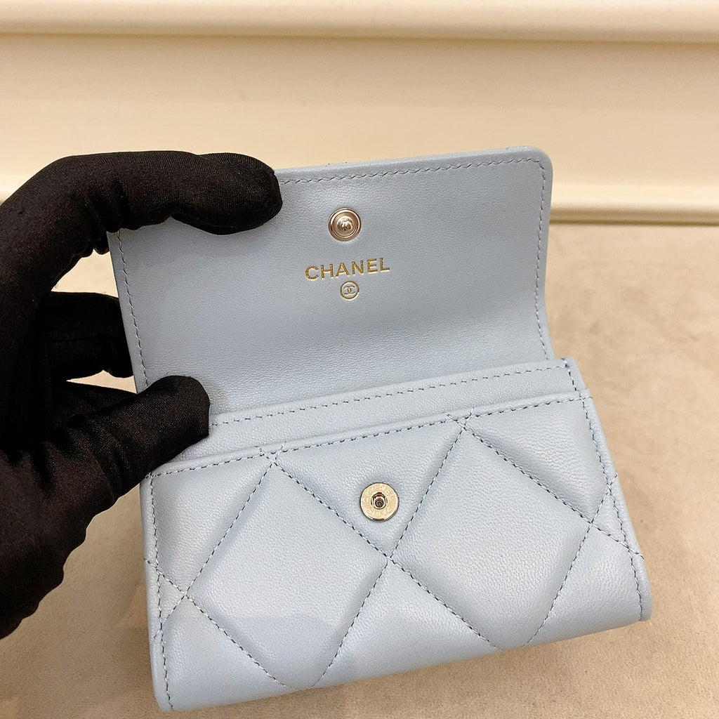 Chanel 19 Quilted Flap  Holder Blue Lambskin