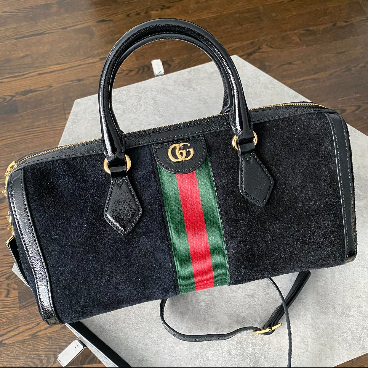Gucci Black Suede and Patent Ophidia Doctor Bag