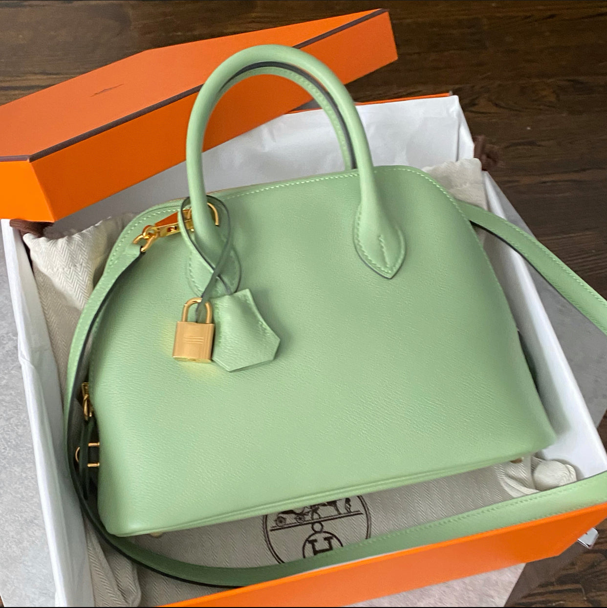 Hermes Bolide 1923 Veau Evercolor Vert Criquet 25cm Green Bag