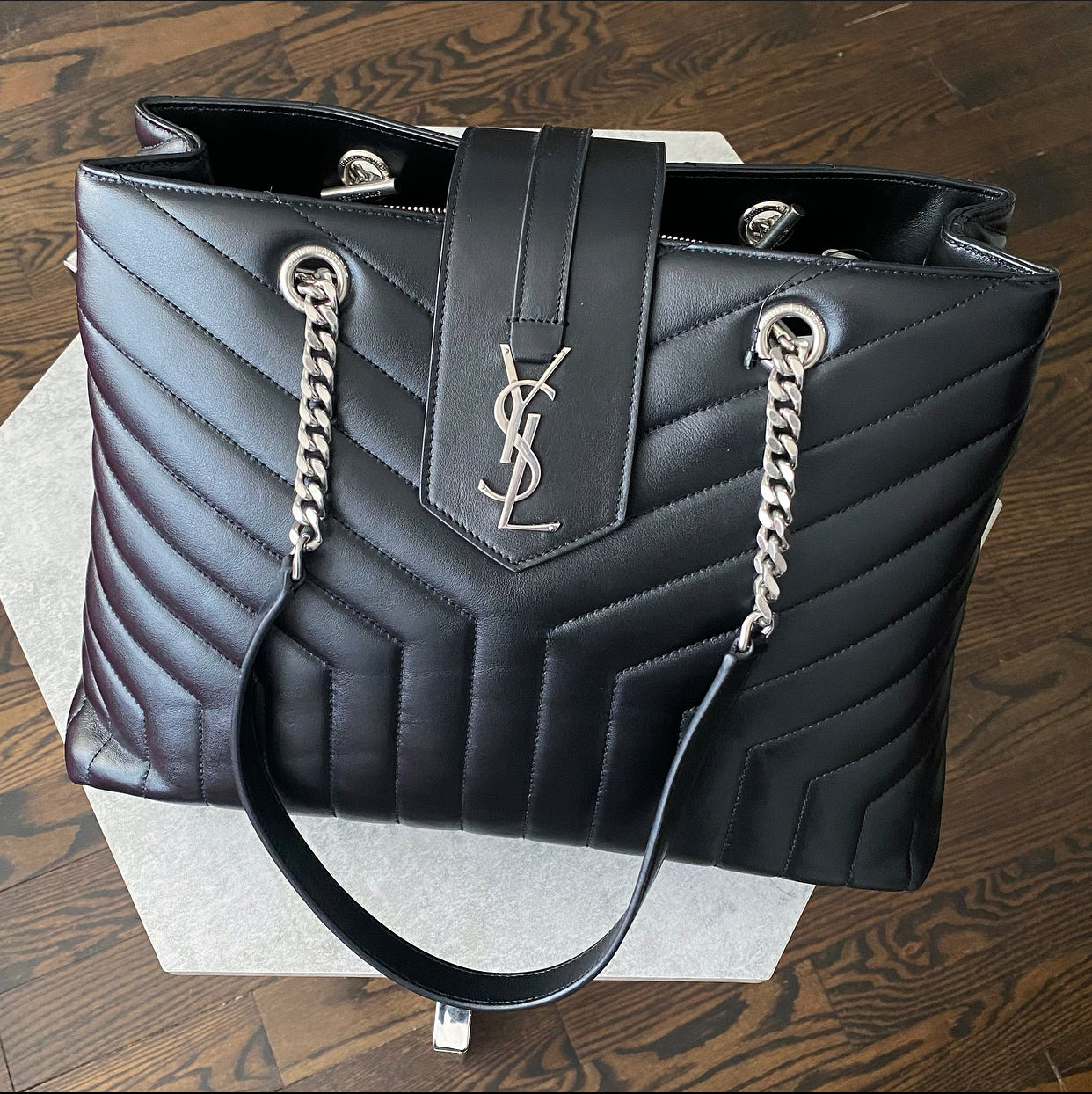 Saint Laurent Black Quilted Lou Lou Shoulder Tote Bag
