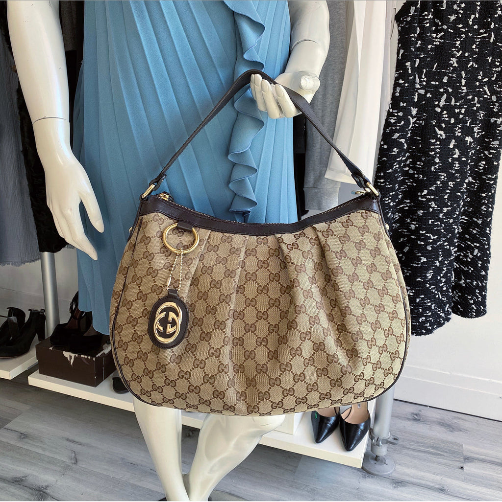 Gucci Monogram Canvas Brown Leather Sukey Hobo Bag