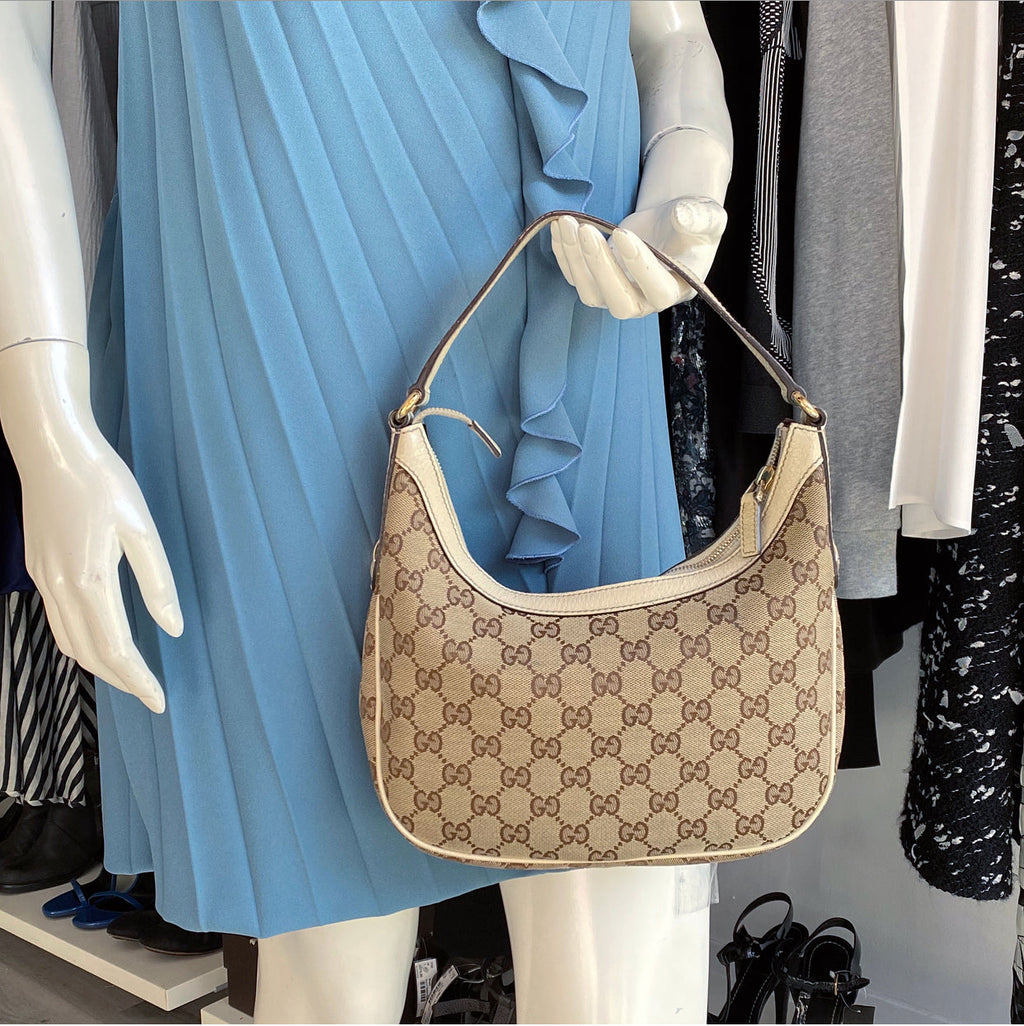 Gucci Ivory Small Monogram Canvas Hobo Bag