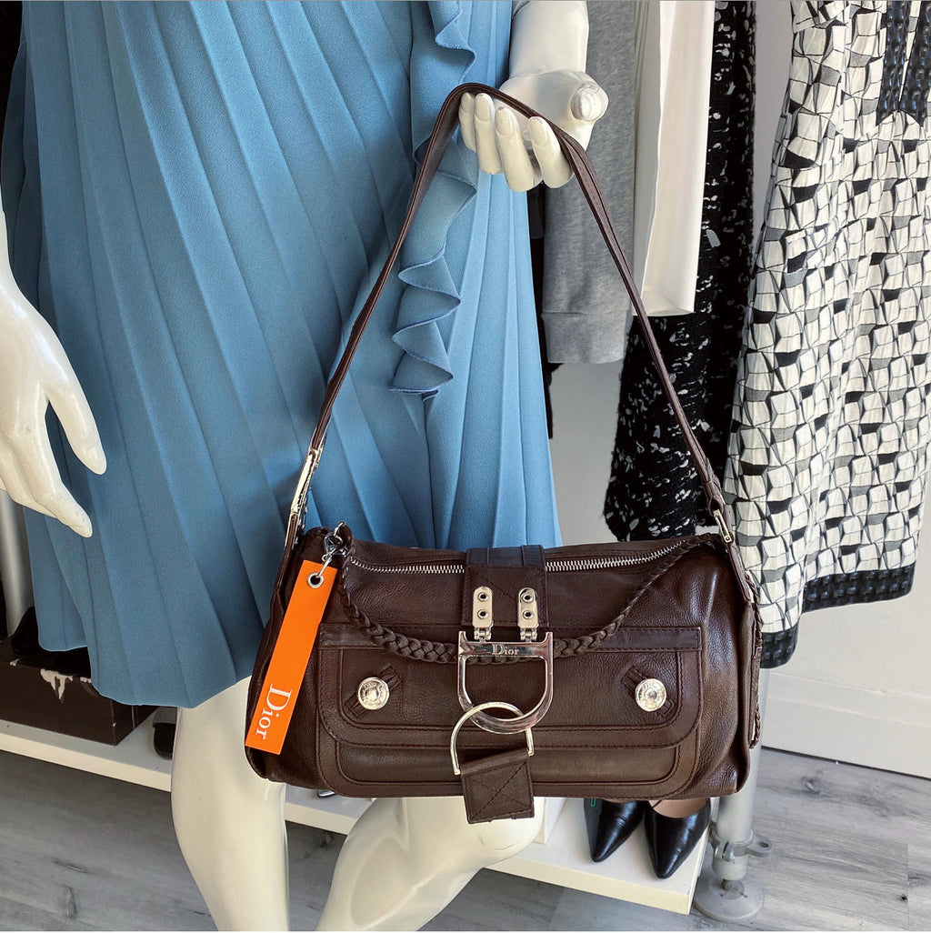 Christian Dior Galliano 2006 Brown Leather Flight Shoulder Bag