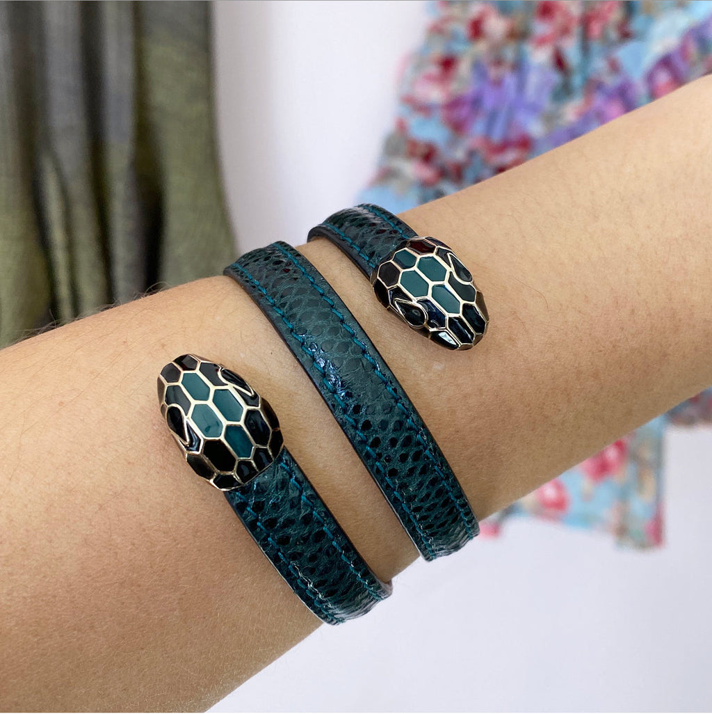 Bulgari Serpenti Forever Cleopatra Karung Lizard Double Wrap Bracelet