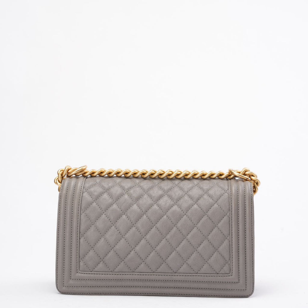 Chanel Boy Medium Grey Flap Bag Quilted Caviar 2019