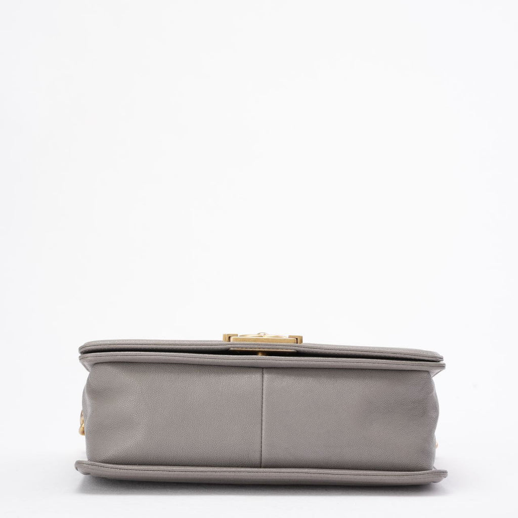 Chanel Boy Medium Grey Flap Bag Quilted Caviar 2019