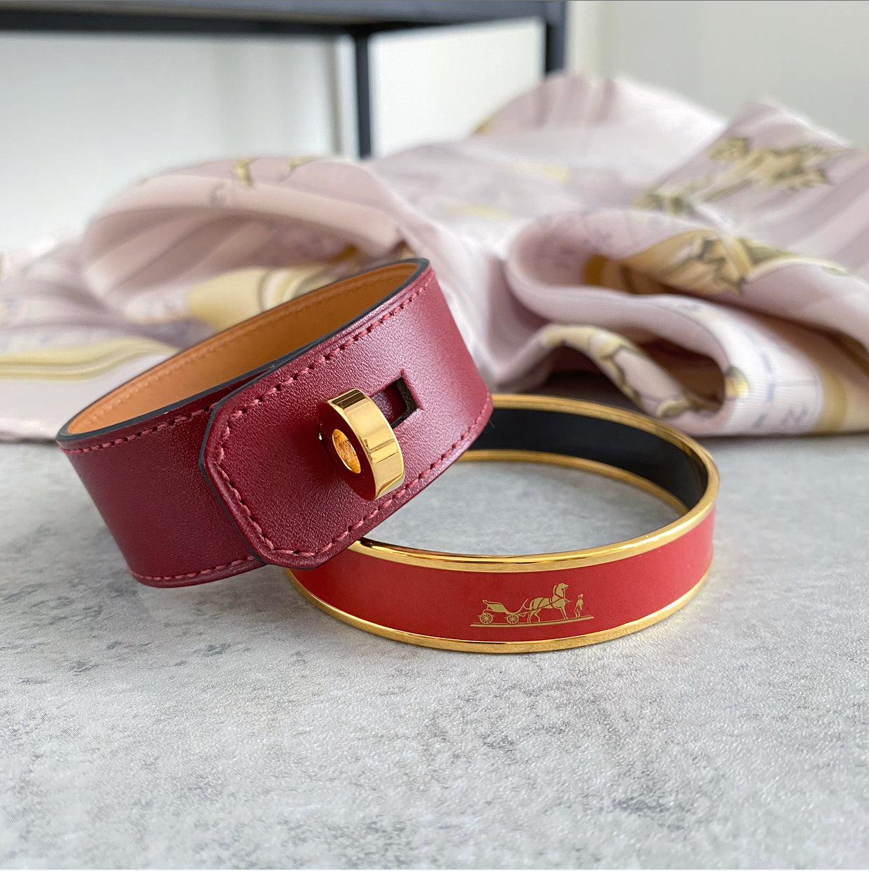 Hermes Burgundy Hip Hop Swift Leather Bracelet