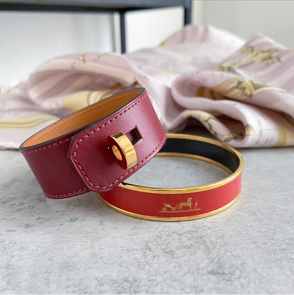 Hermes Caleche Burnt Orange GHW Narrow Bangle Bracelet 65mm
