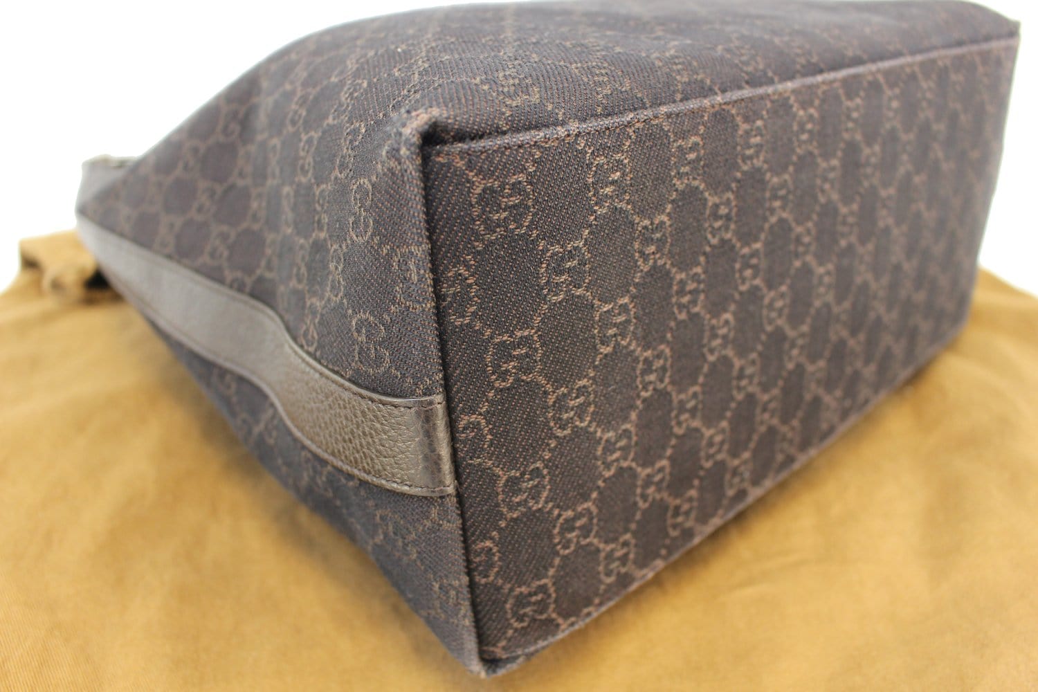 GUCCI Denim Monogram Hobo Dark Brown Satchel Bag