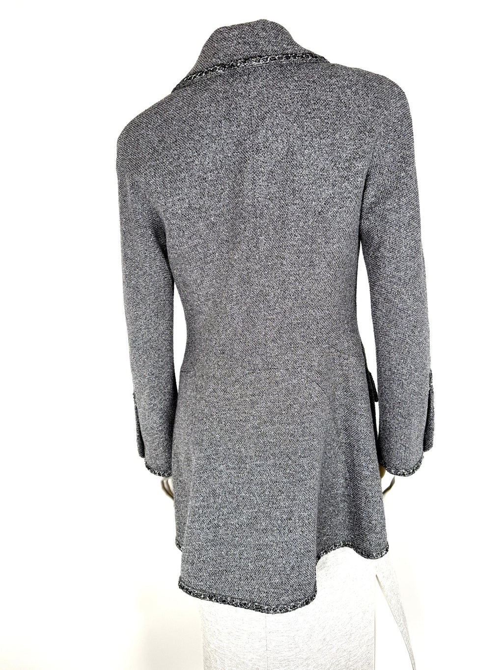 CHANEL Collared Runaway 2020 Black Gray Silver Long Tweed Coat Jacket 40 8