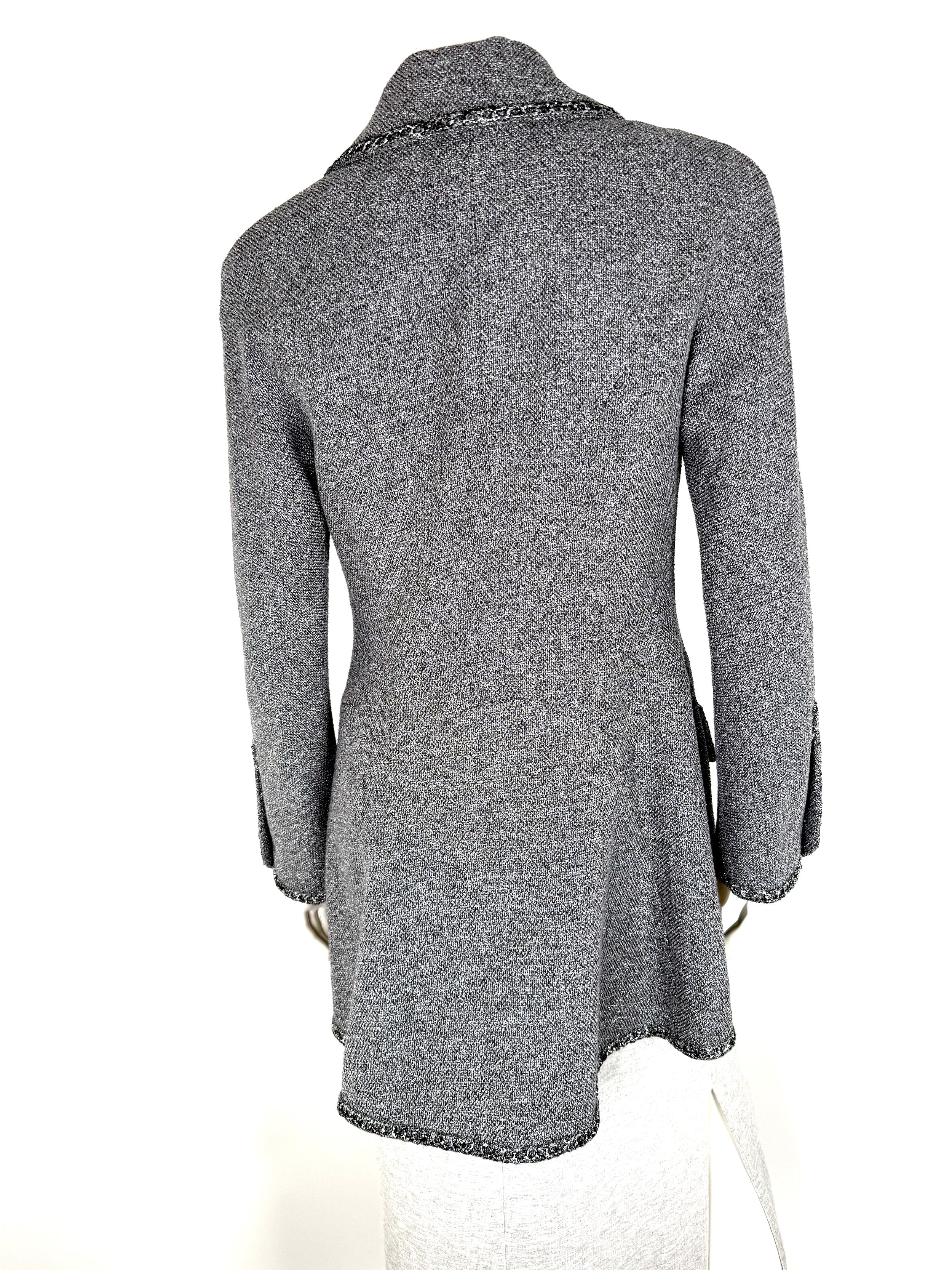 CHANEL Collared Runaway 2020 Black Gray Silver Long Tweed Coat Jacket 40 8