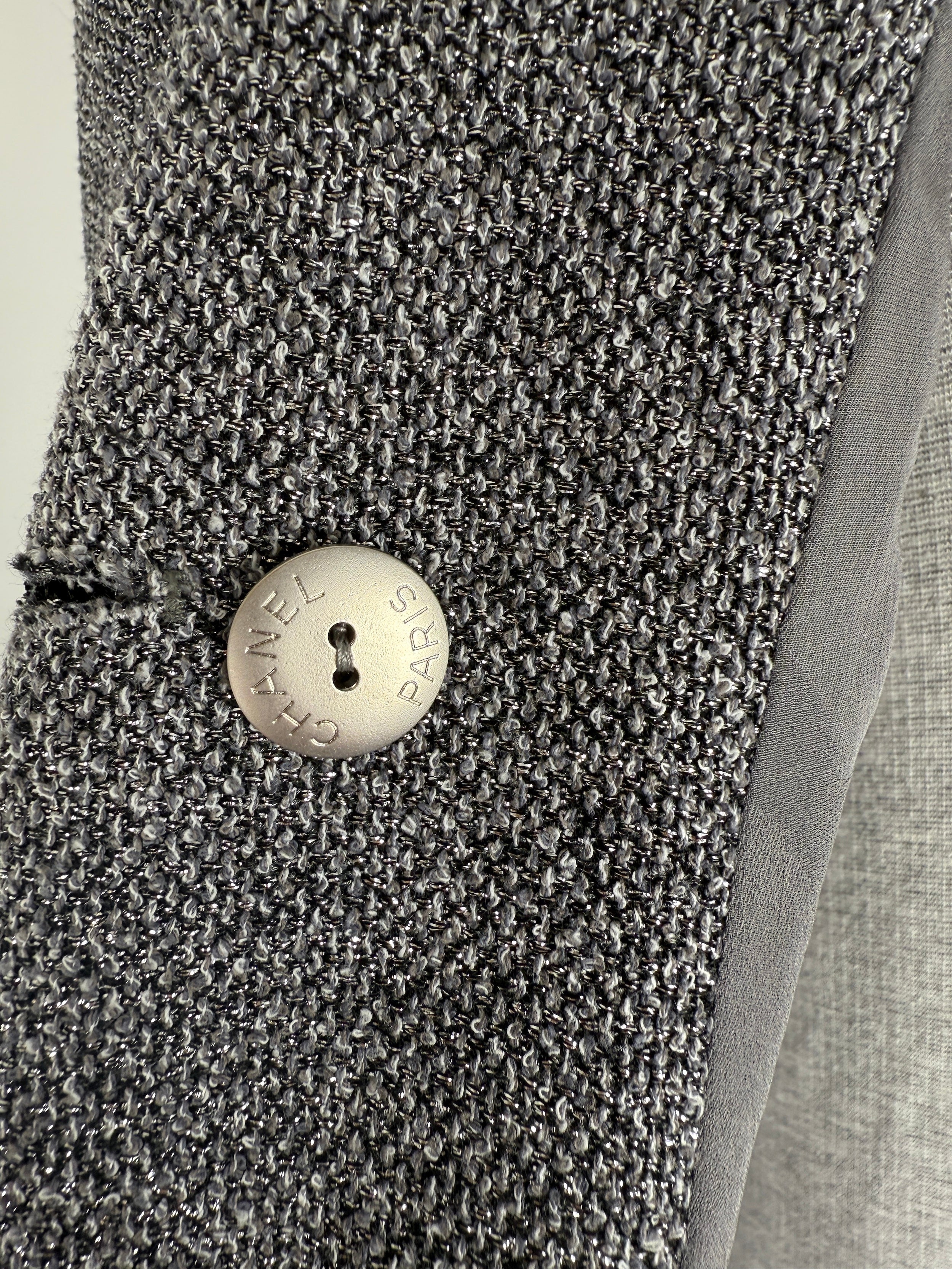 CHANEL Collared Runaway 2020 Black Gray Silver Long Tweed Coat Jacket 40 8
