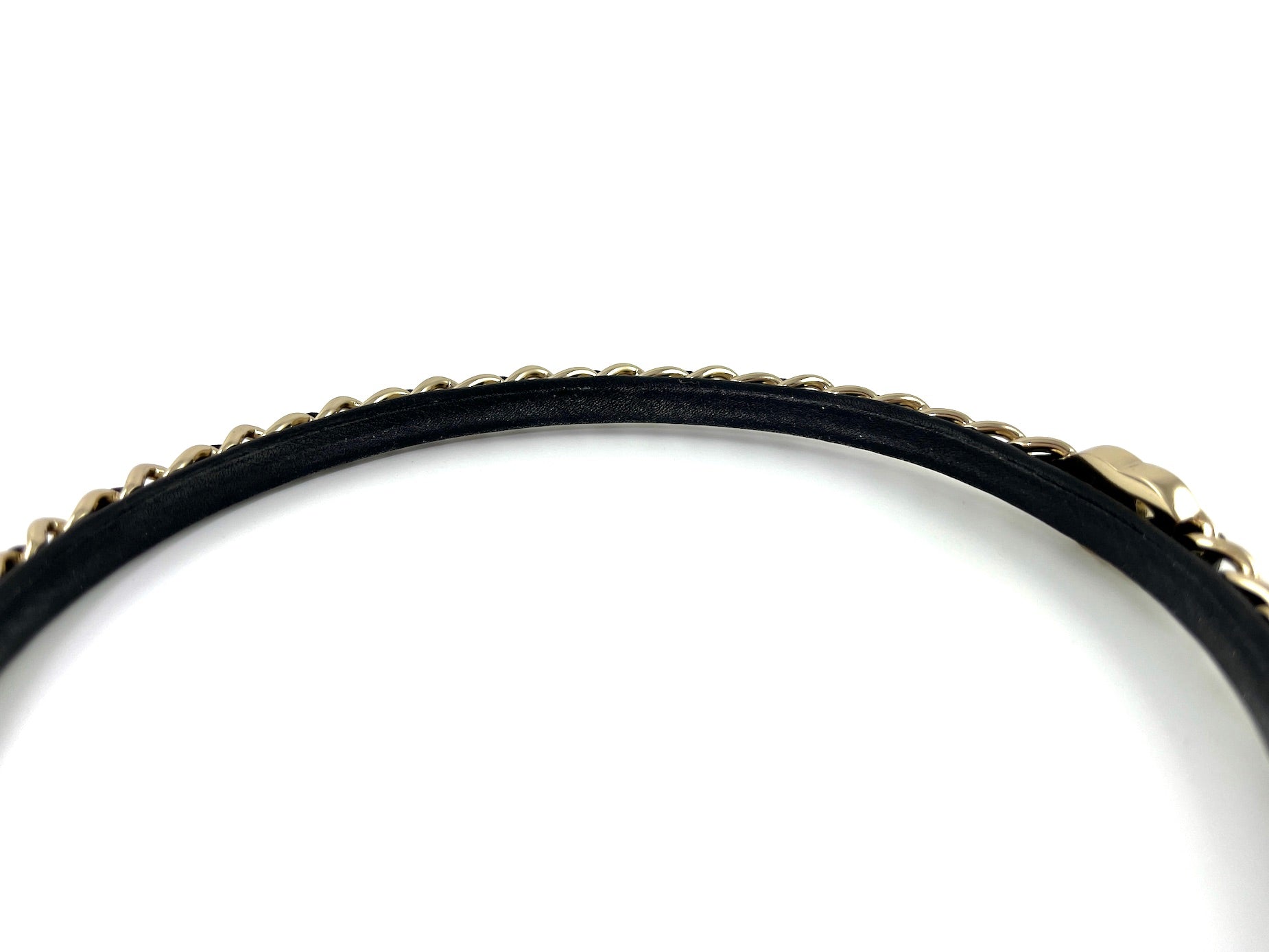 CHANEL Hollywood Hills Black Chain Link Leather CC Logo Headband