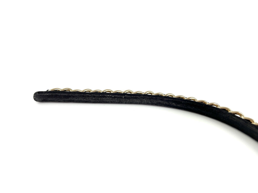 CHANEL Hollywood Hills Black Chain Link Leather CC Logo Headband