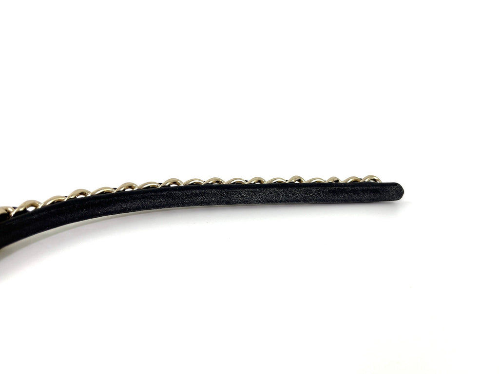 CHANEL Hollywood Hills Black Chain Link Leather CC Logo Headband