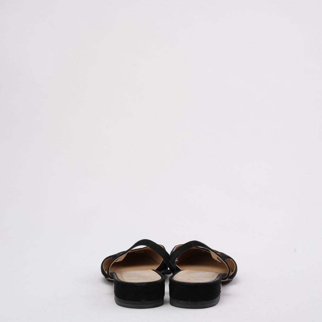 Chanel Black/Silver Suede & Leather Classic Slingback Flat 40C