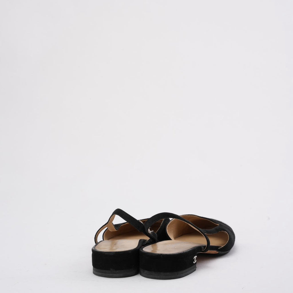 Chanel Black/Silver Suede & Leather Classic Slingback Flat 40C
