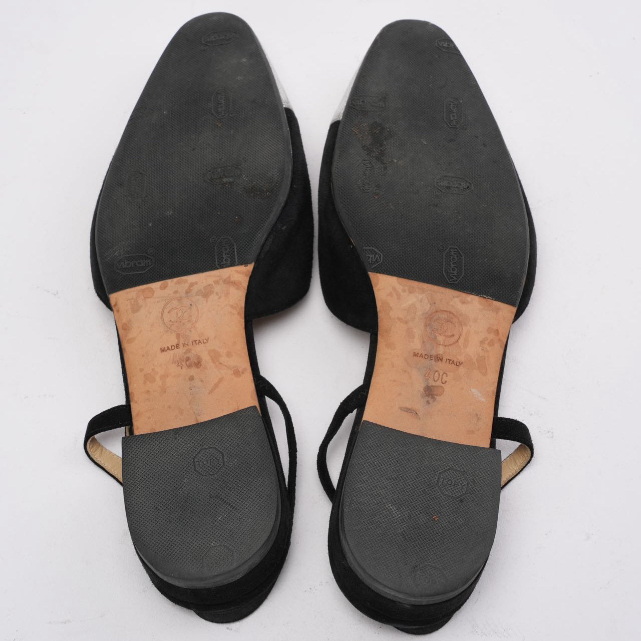 Chanel Black/Silver Suede & Leather Classic Slingback Flat 40C