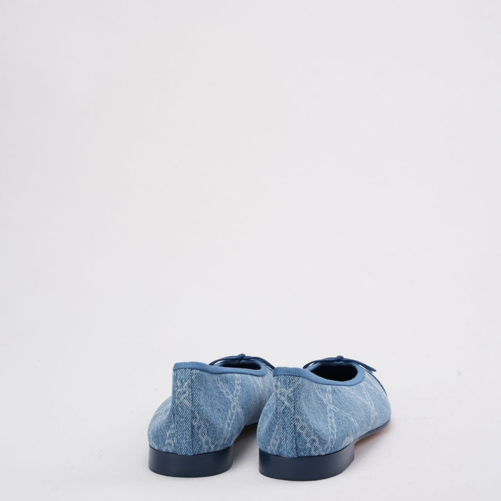 Chanel Denim Blue / White CC Logo Bow Tie Ballet Flats 39.5C